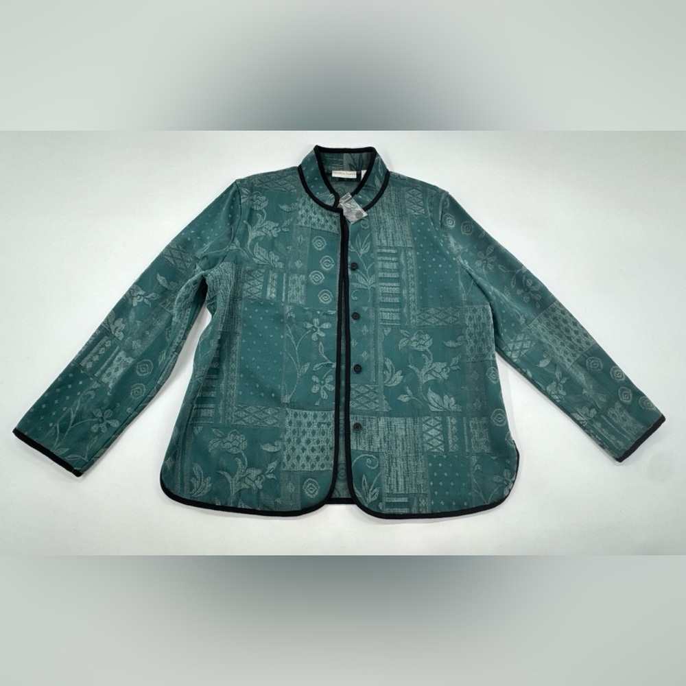 Drapers Damons Floral Tapestry Jacket Womens Large Kimono Green Floral Trim NEW